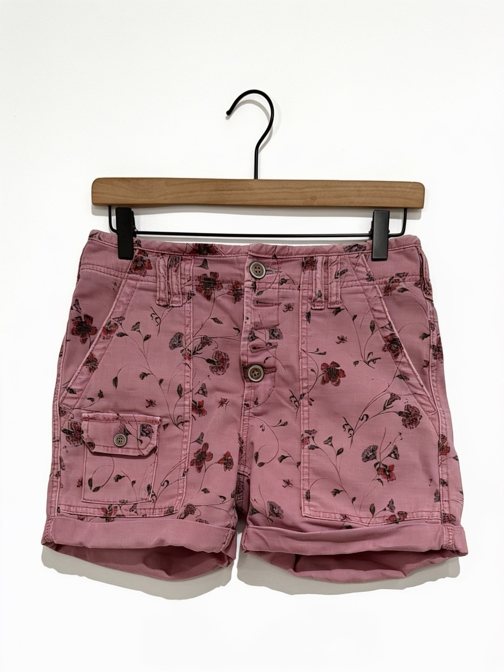 Anthropologie Rose-Pink Floral Cargo Bermudas